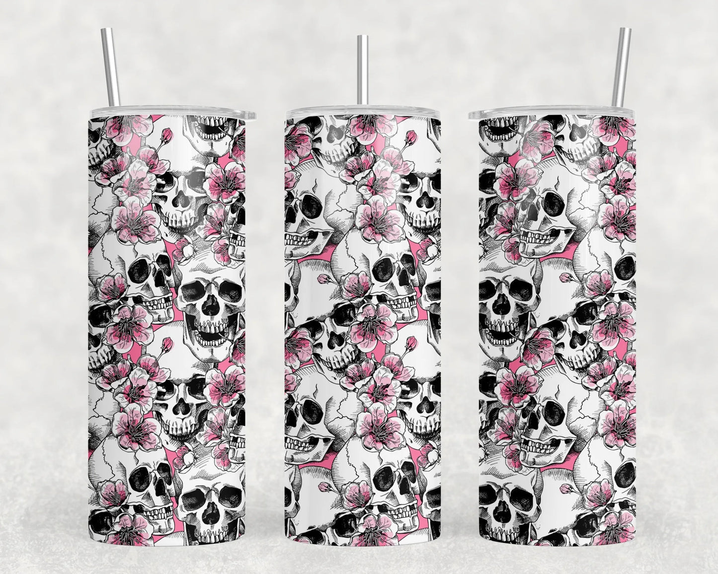 Vaso delgado de acero inoxidable de 20 oz con diseño de calaveras y flores (con o sin altavoz Bluetooth)