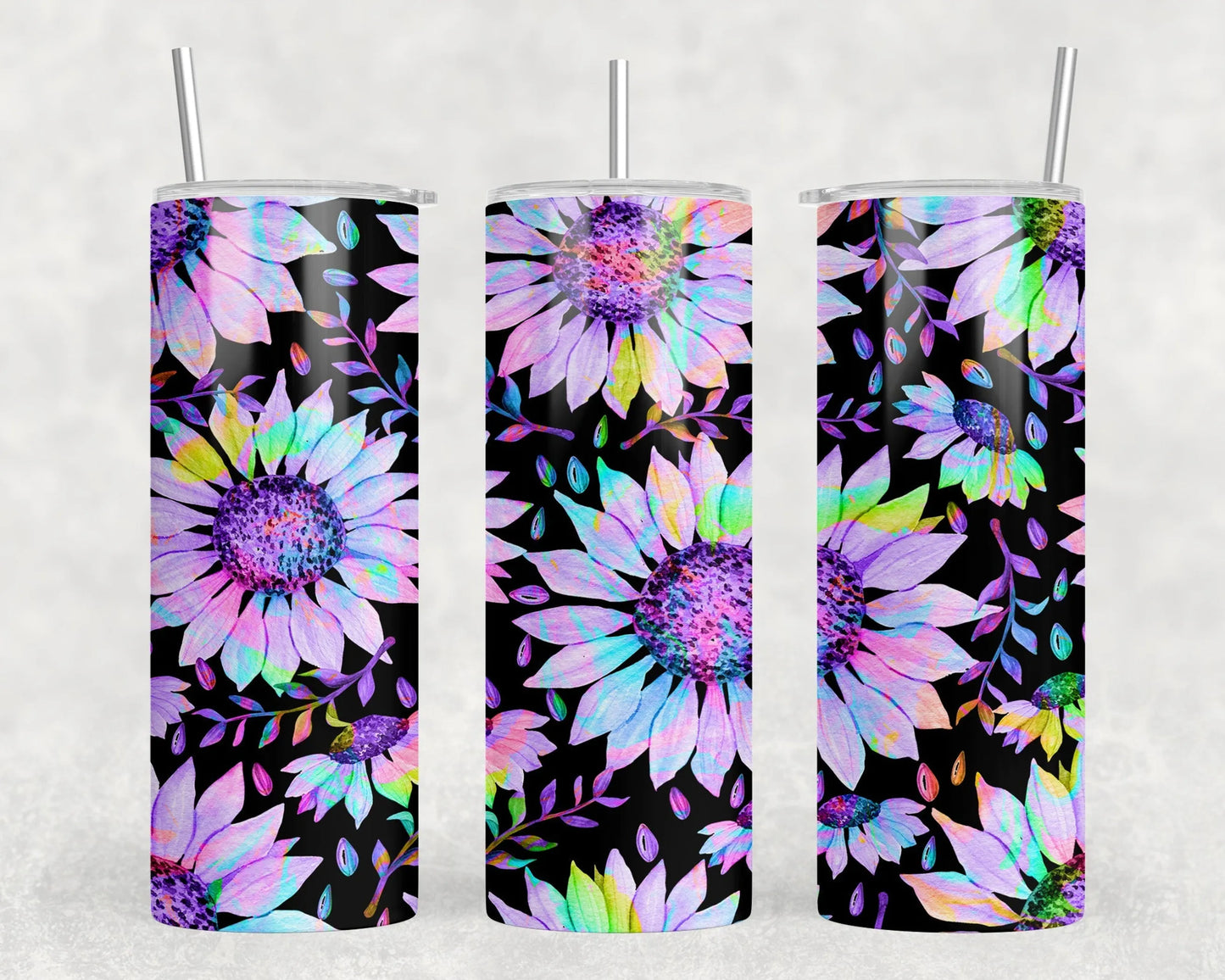 Neon Sunflowers - 20 oz Steel Skinny Tumbler - (With Or Without Bluetooth Speaker)