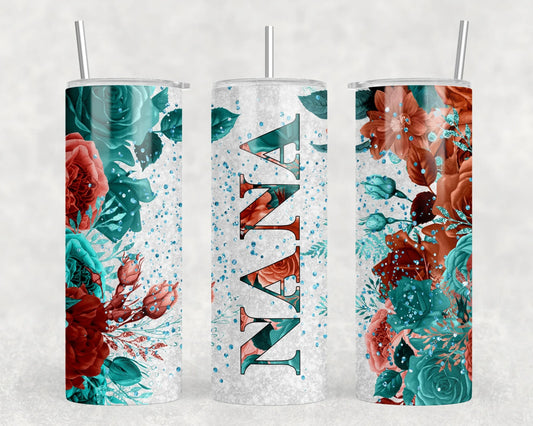 Floral Nana - 20 oz Steel Skinny Tumbler (With Or Without Bluetooth Speaker)