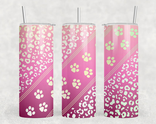 Pink Paw Prints - 20 oz Steel Skinny Tumbler (With Or Without Bluetooth Speaker)