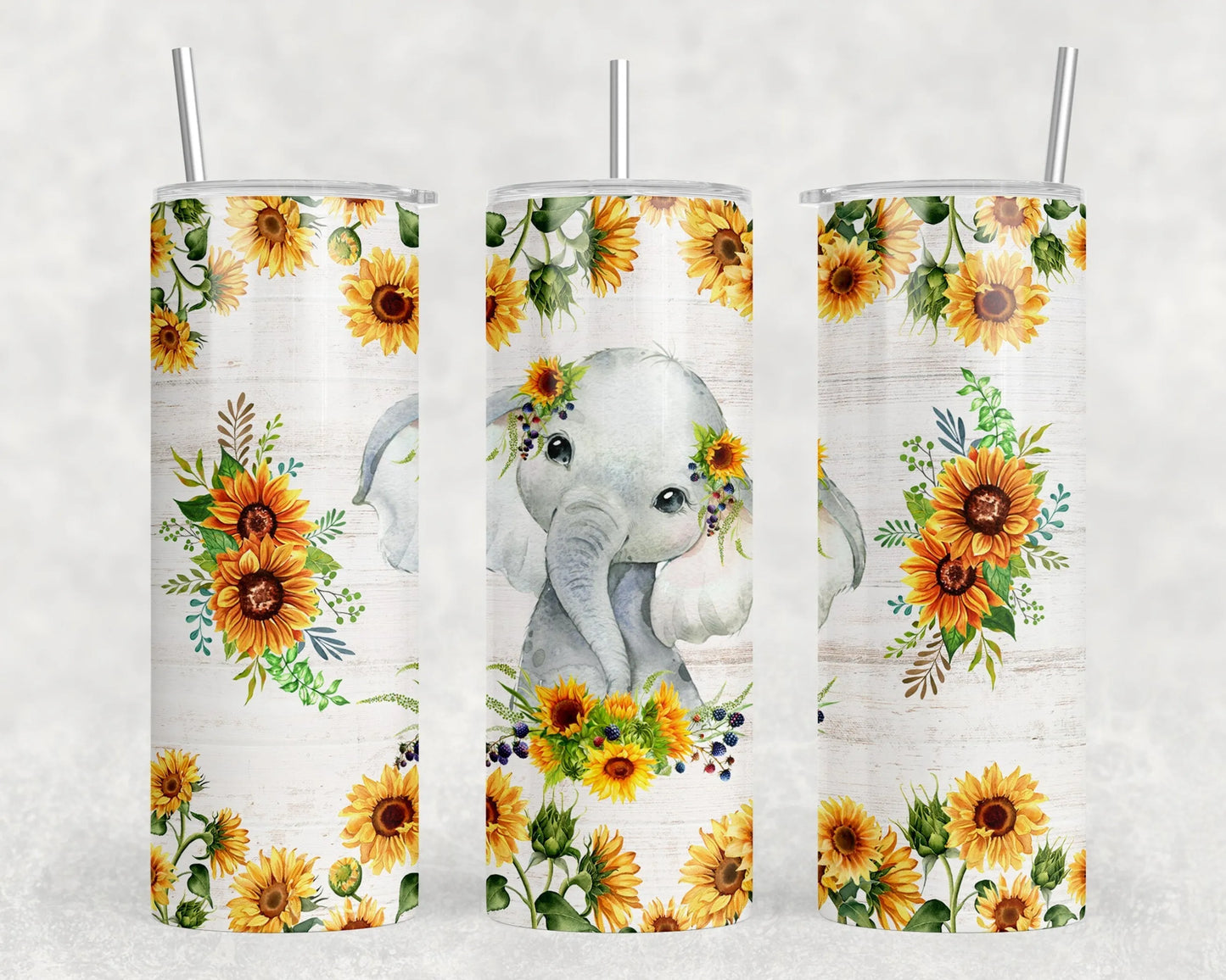 Vaso de acero inoxidable de 20 oz con forma de elefante y girasol (con o sin altavoz Bluetooth)