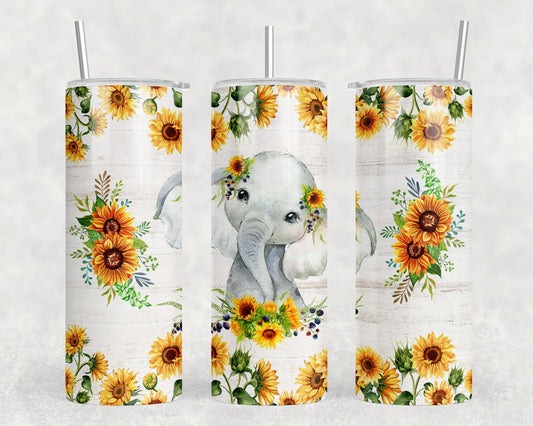 Sunflower Elephant  - 20 oz Steel Skinny Tumbler (With Or Without Bluetooth Speaker)