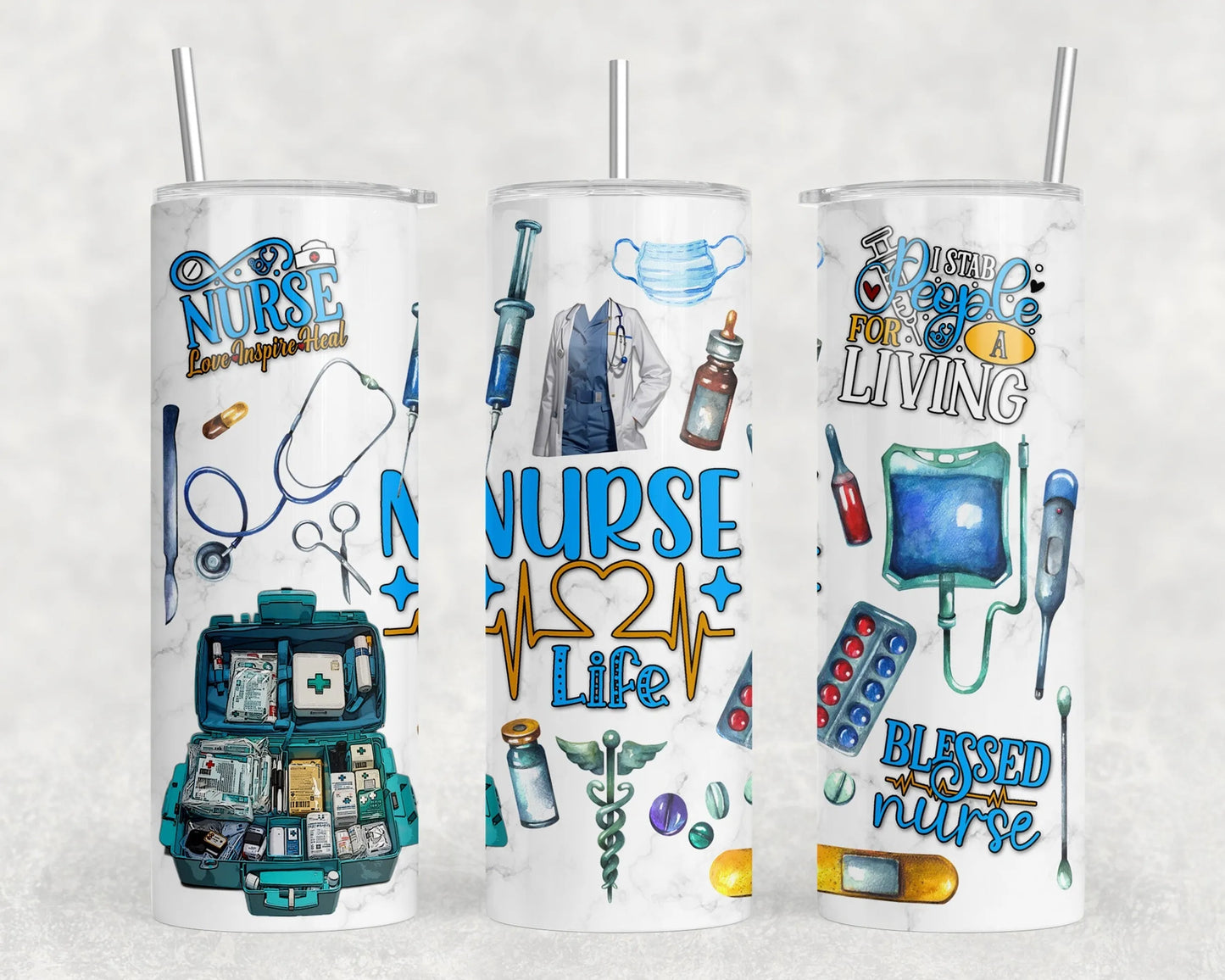 Nurse Life - Vaso de acero de 20 oz (con o sin altavoz Bluetooth)