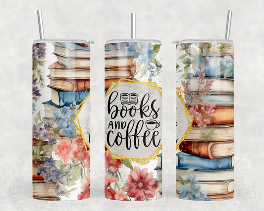 Books and Coffee - 20 oz Steel Tumbler (With Or Without Bluetooth Speaker)