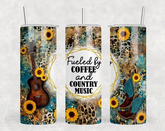 Coffee and Country Music - 20 oz Steel Tumbler (With Or Without Bluetooth Speaker)