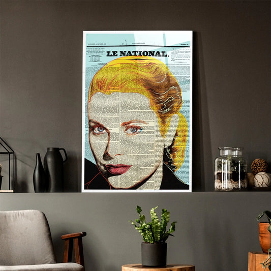 Grace Kelly Newspaper Glass Wall Art