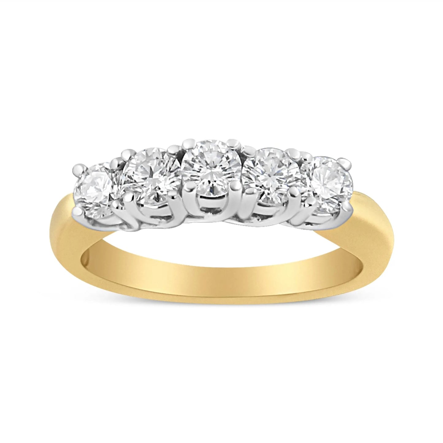 18K Yellow Gold 1.0 Cttw 4 Prong Set Round Cut Diamond Step up 5 Stone Ring Band