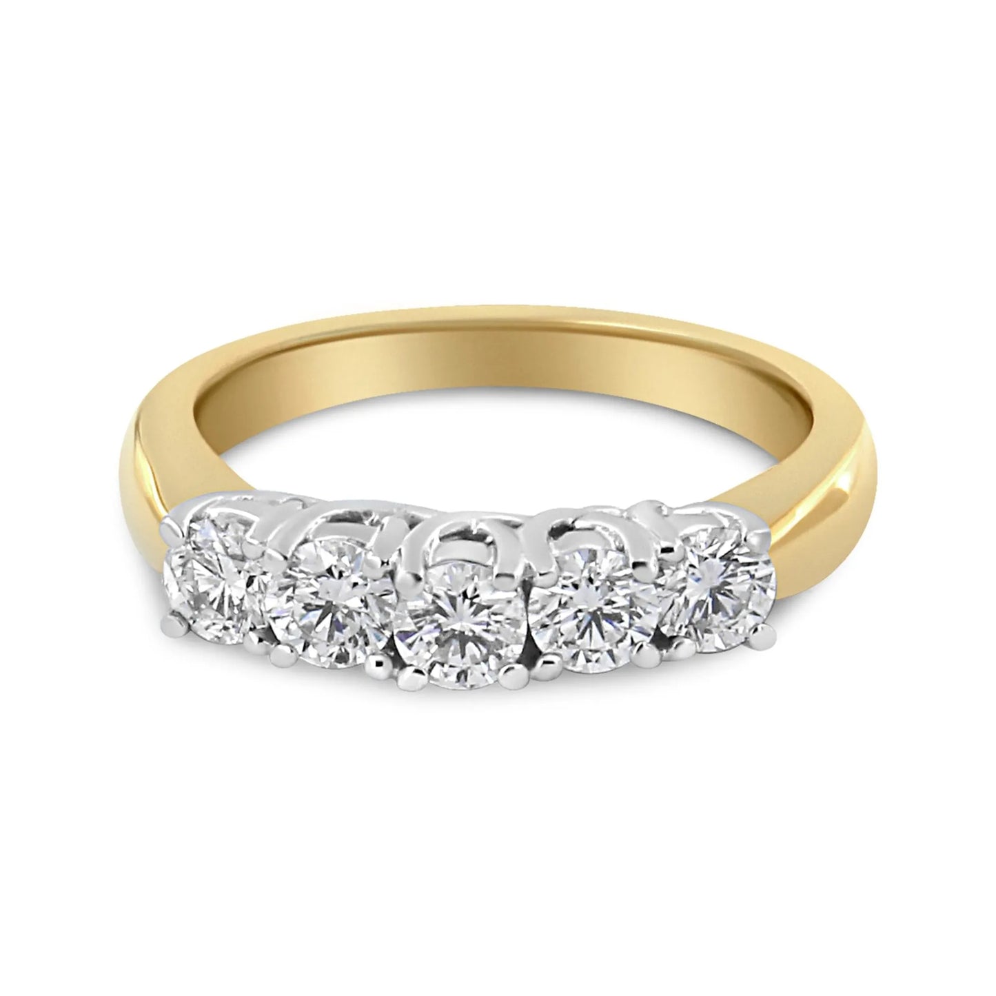 18K Yellow Gold 1.0 Cttw 4 Prong Set Round Cut Diamond Step up 5 Stone Ring Band