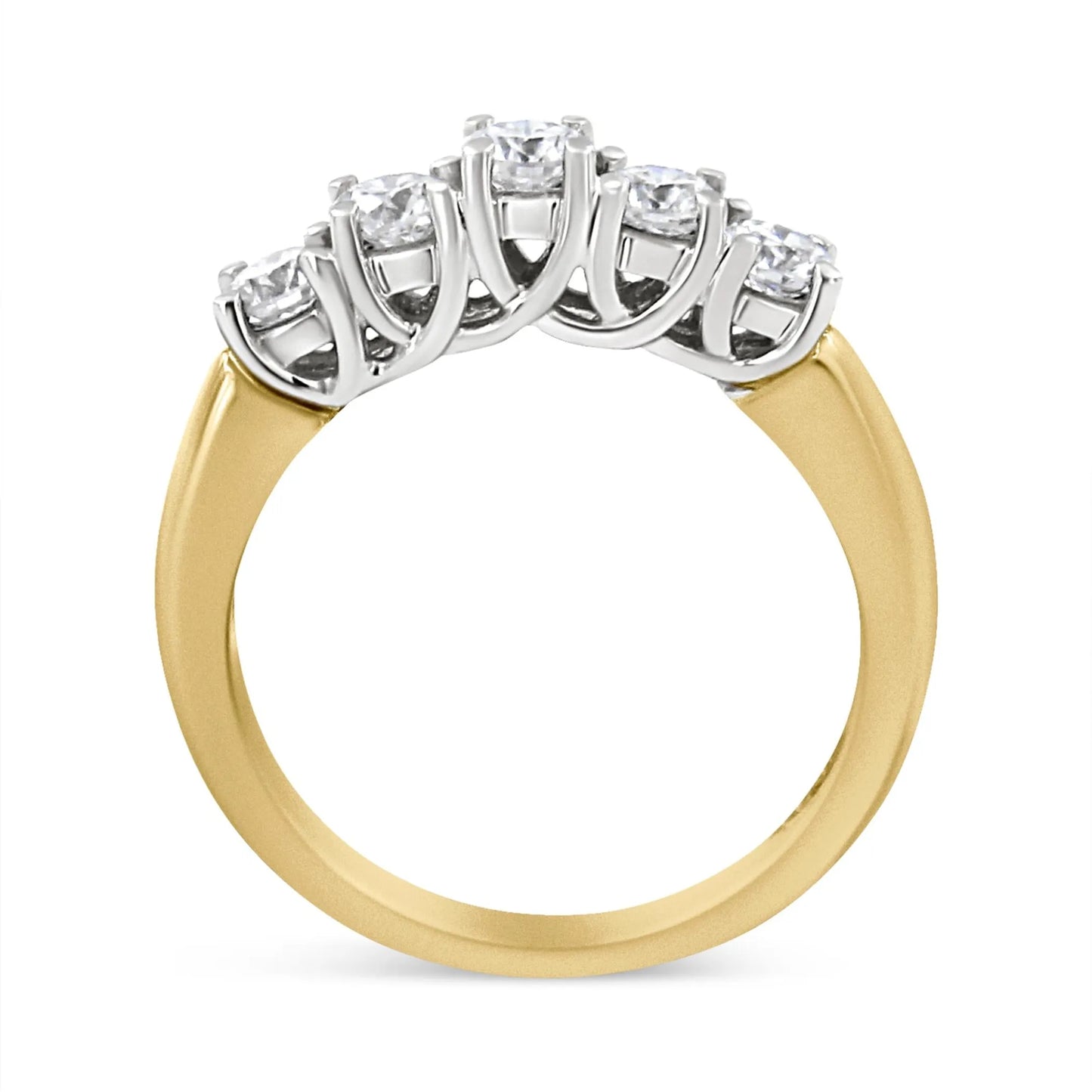 18K Yellow Gold 1.0 Cttw 4 Prong Set Round Cut Diamond Step up 5 Stone Ring Band