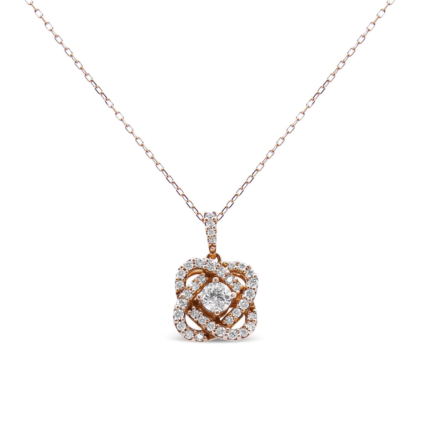 14K Rose Gold 1.00 Cttw Diamond Criss Cross Infinite Swirl "18" Pendant Necklace