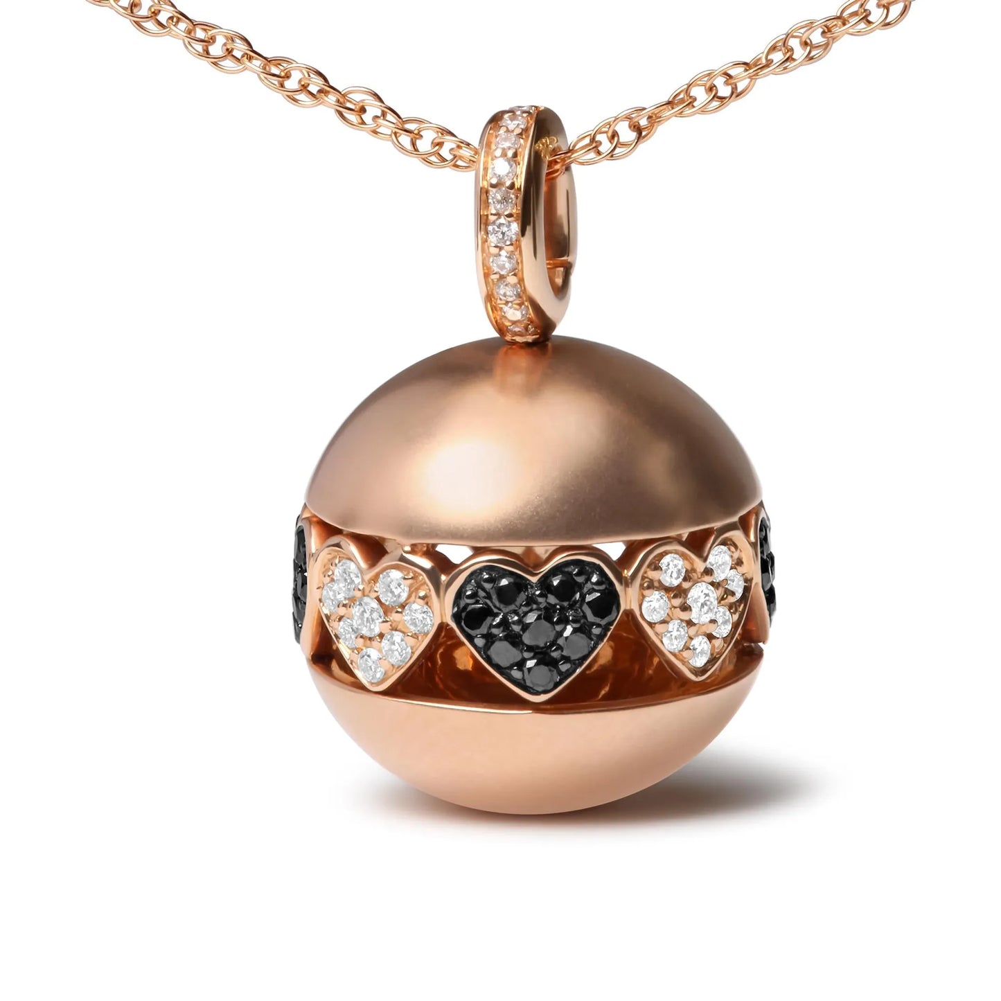 18K Rose Gold 3/8 Cttw Black and White Diamond Ball with Filigree Heart and Cluster