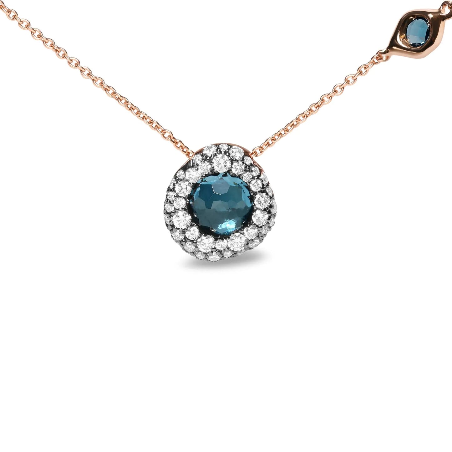 18K Rose Gold 5/8 Cttw Diamond and London Blue Topaz Gemstone Bezel-Set Cluster 18" Station Necklace