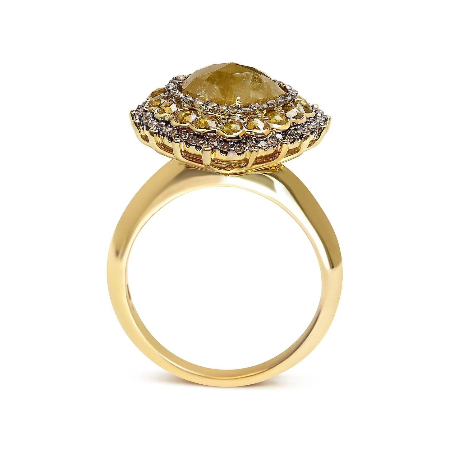 14K Yellow Gold 3.00 Cttw Yellow Rose Cut and White Diamond Halo Cocktail Ring