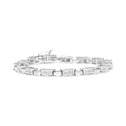 14K White Gold 2.0 Cttw Princess Cut Invisible Set Diamond Rectangular Link Bracelet