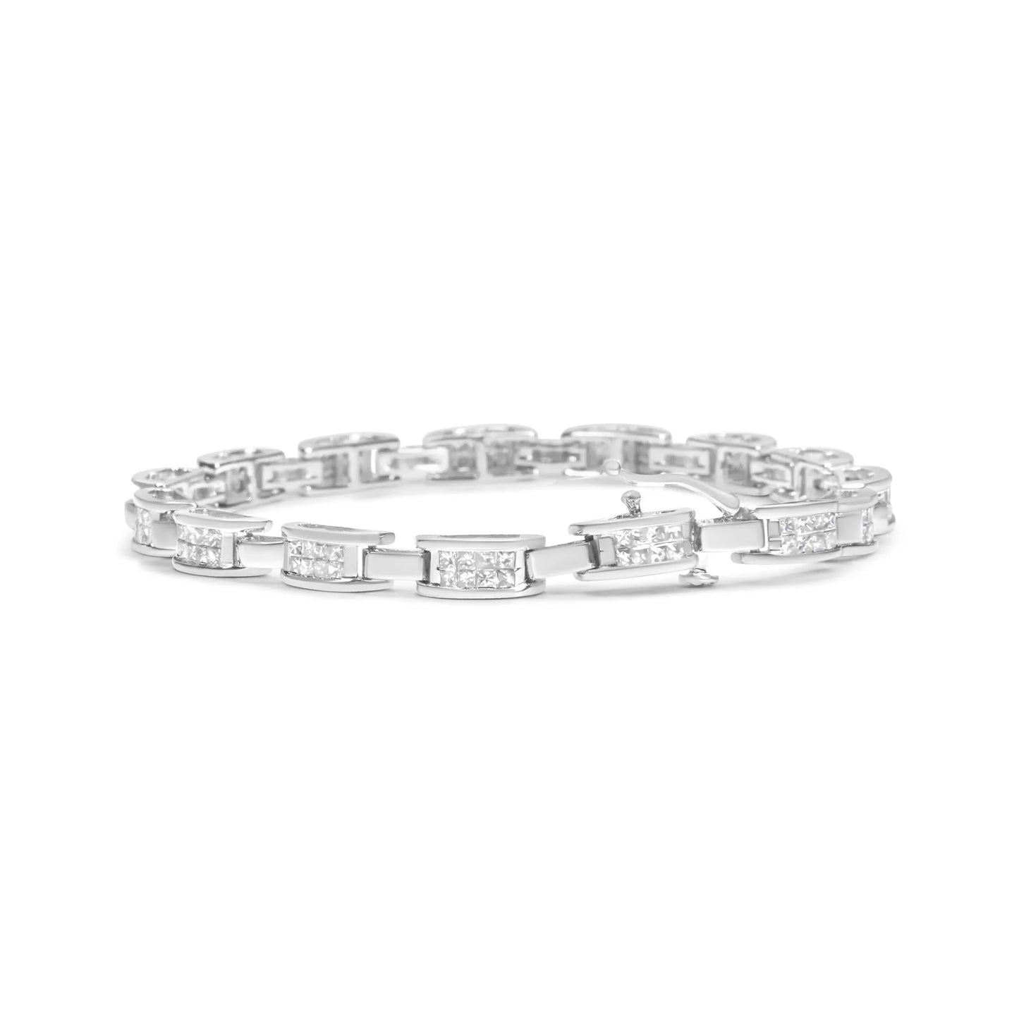 14K White Gold 2.0 Cttw Princess Cut Invisible Set Diamond Rectangular Link Bracelet