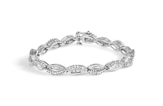 14K White Gold 2.00 Cttw Diamond Swirl and Pear Shape Link Bracelet