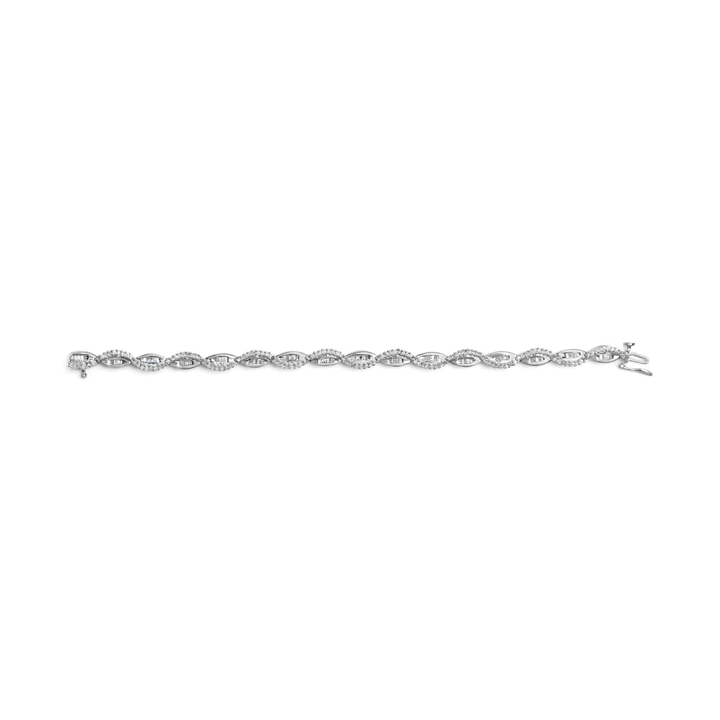 14K White Gold 2.00 Cttw Diamond Swirl and Pear Shape Link Bracelet