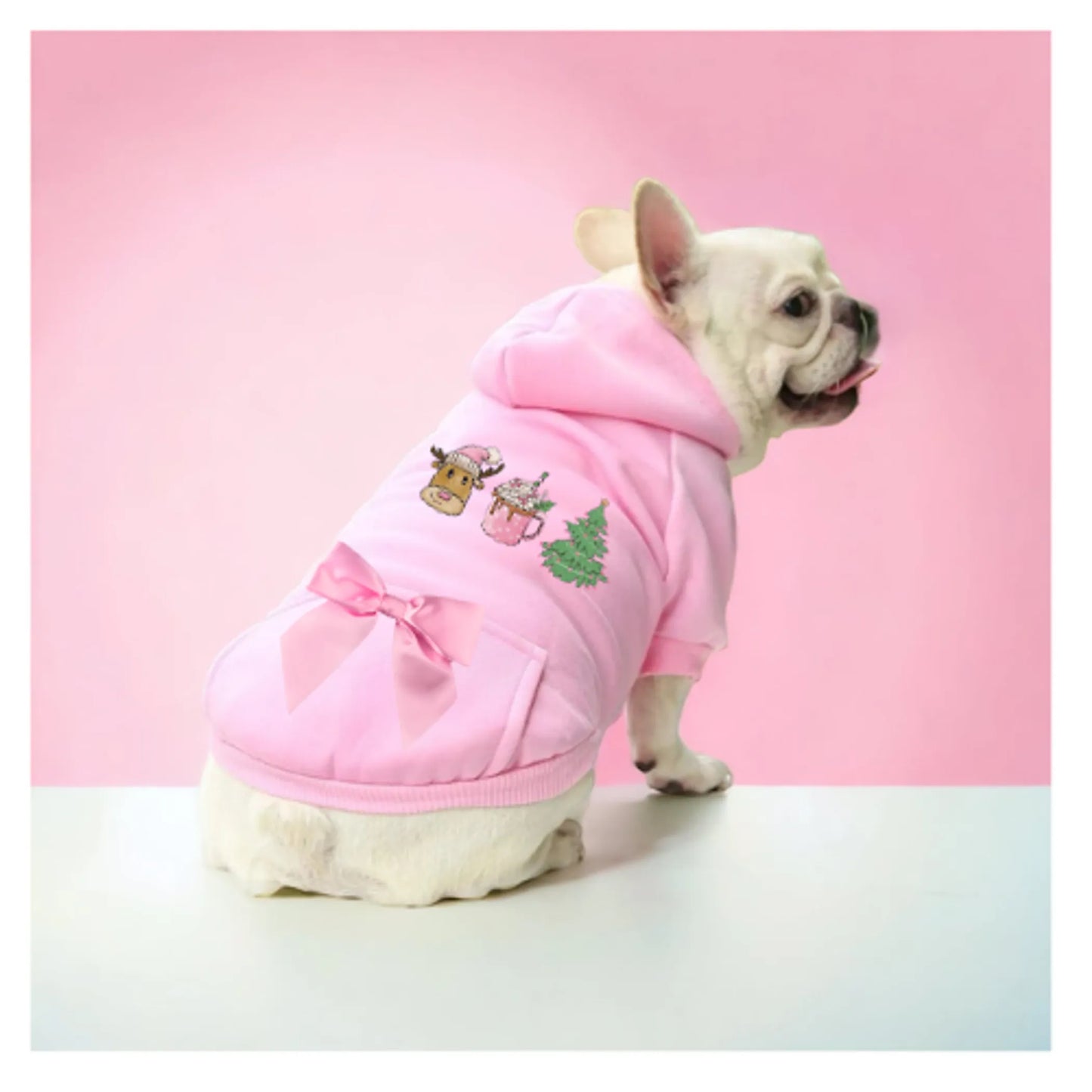 Sudadera con capucha de perro rosa con diversión navideña