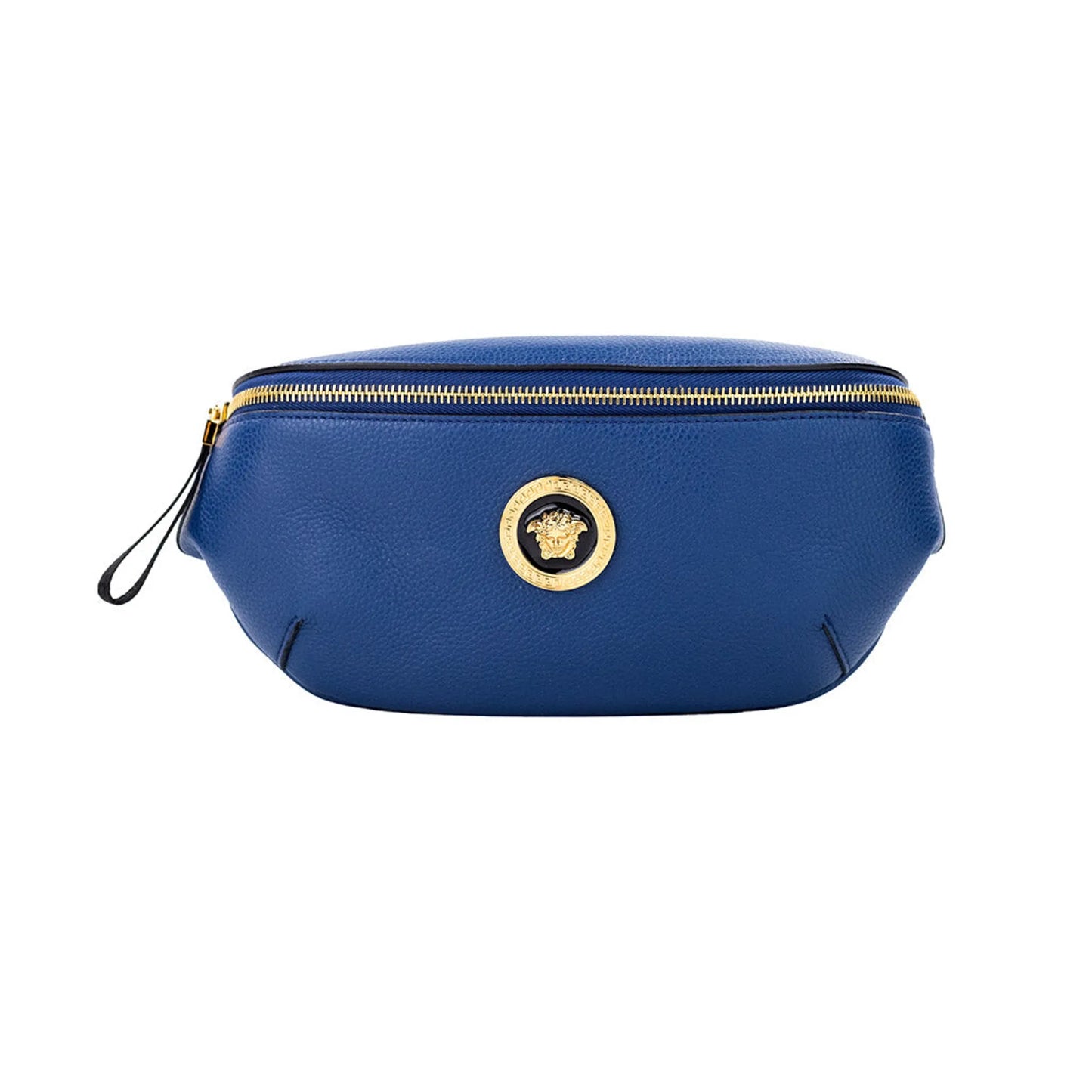 Versace Small Navy Leather Medusa Fanny Pack Belt Bag