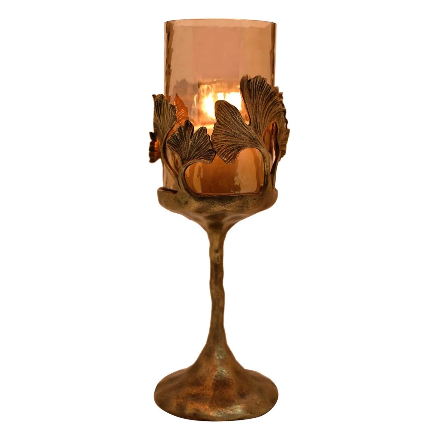 Gold Finished Candle Holder with Glass