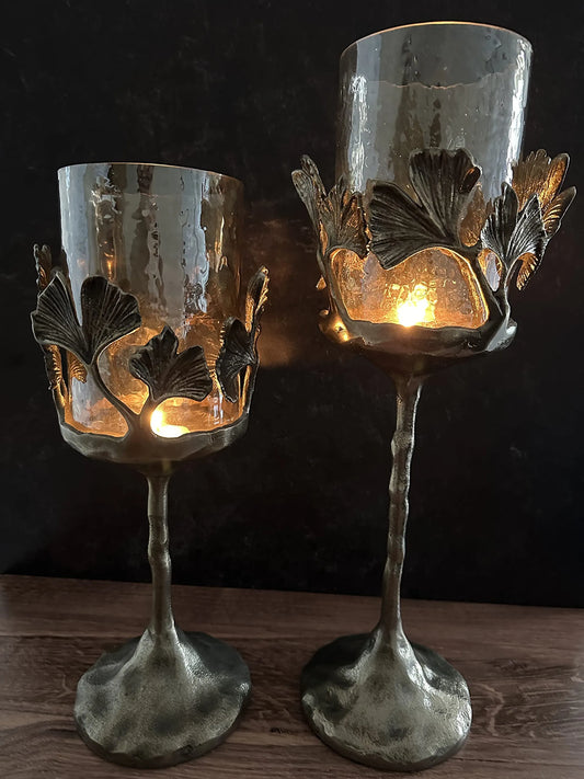 Gold Finished Candle Holder with Glass