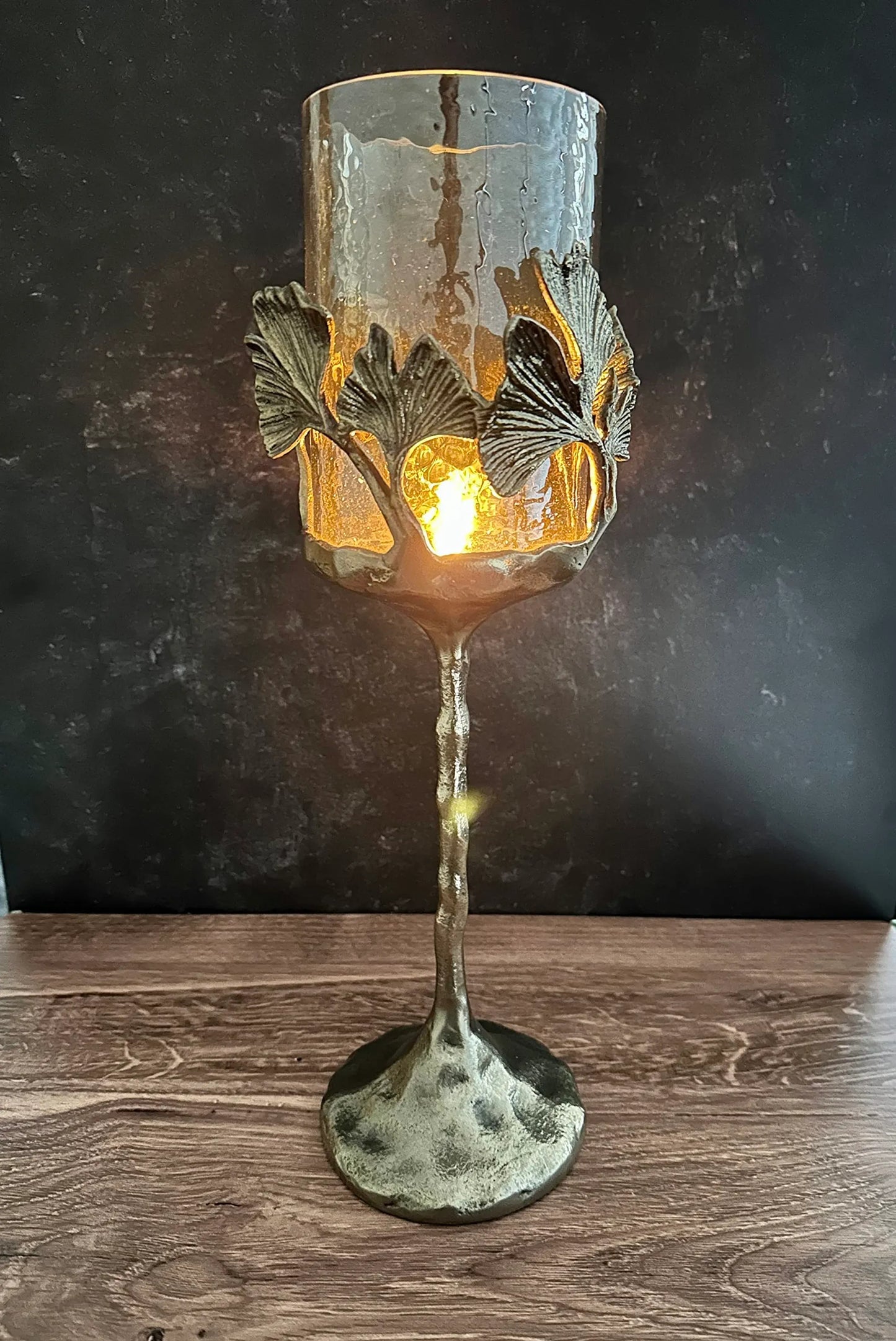 Gold Finished Candle Holder with Glass