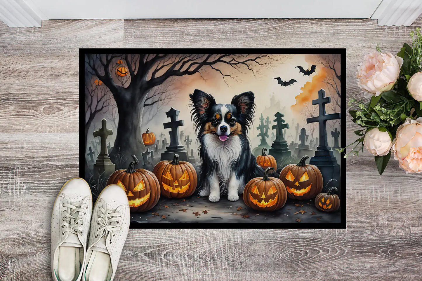 Papillon Spooky Halloween Doormat