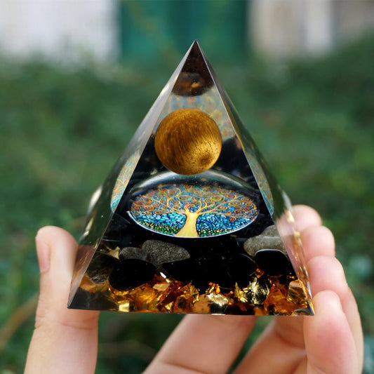 Tiger Eye & Obsidian Orgonite Pyramid: Reiki Healing & Chakra Meditation