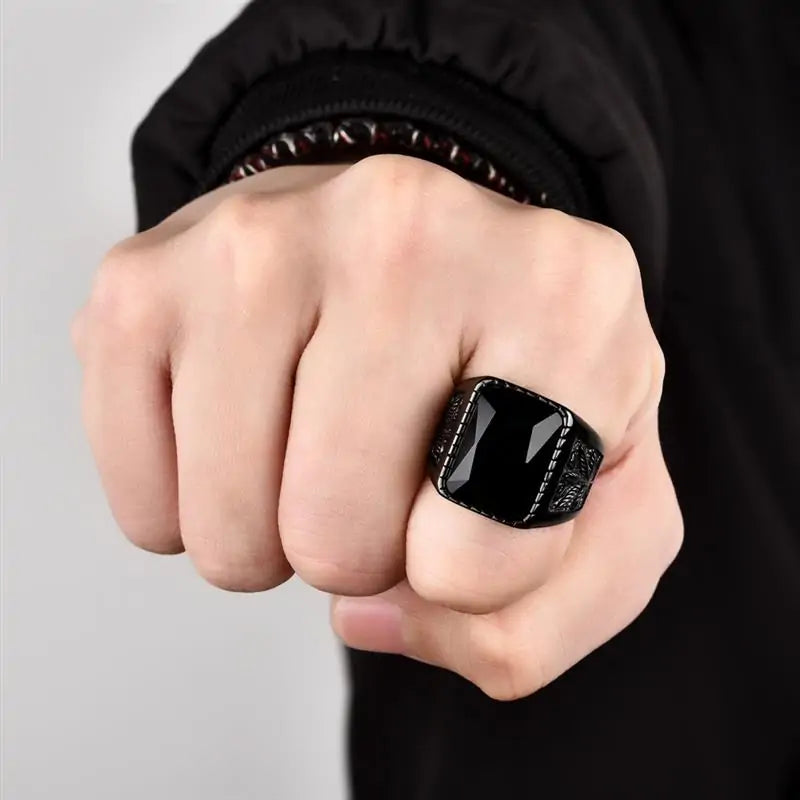 Anillo de acero inoxidable con piedra estilo hip hop para hombre de Jiayiqi