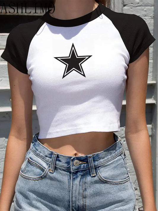 Tops con estrellas de ropa femenina Y2K