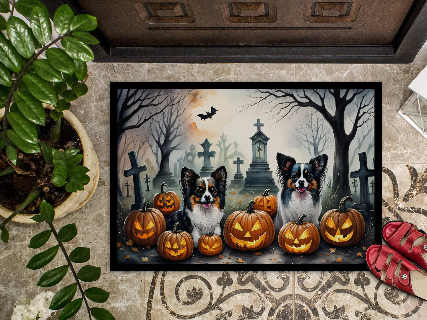 Papillon Spooky Halloween Doormat