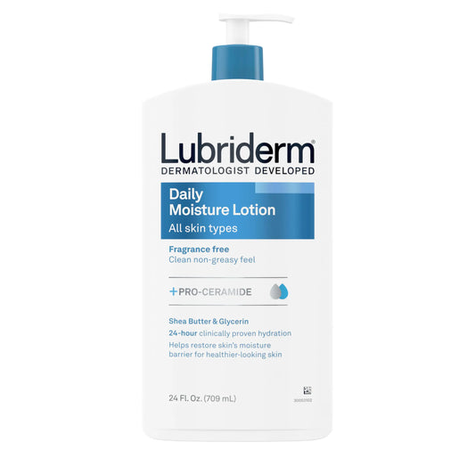 Lubriderm Fragrance Free Daily Moisture Lotion + Pro-Ceramide, Shea Butter & Glycerin, Face, Hand & Body Lotion for Sensitive Skin, Hydrating Lotion for Healthier-Looking Skin, 24 fl. oz