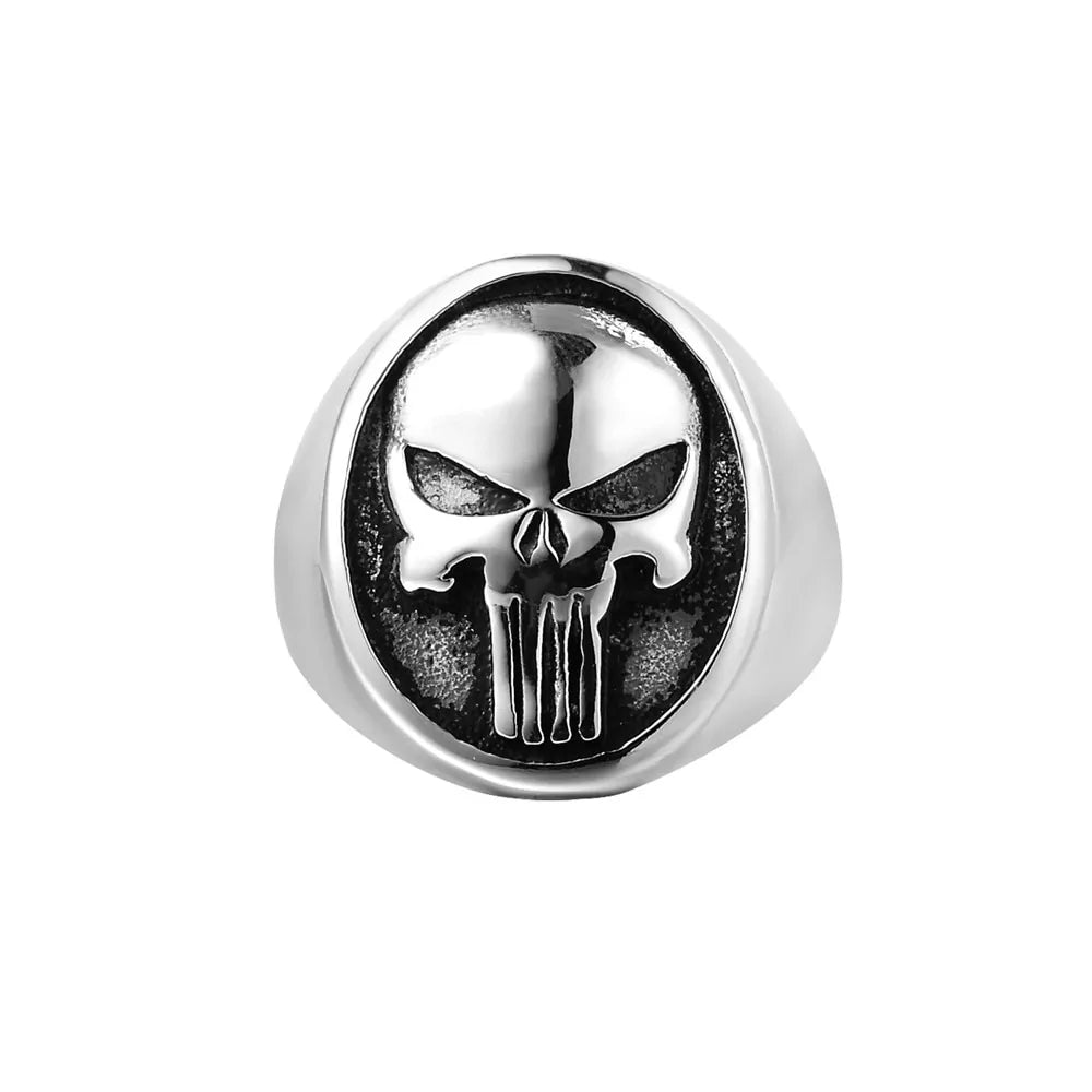 Anillo de calavera de Punisher: joyería de moda de acero inoxidable para motociclistas (HF694)