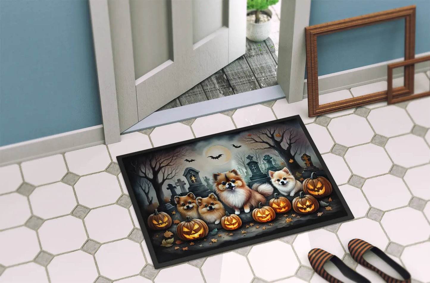 Pomeranian Spooky Halloween Doormat