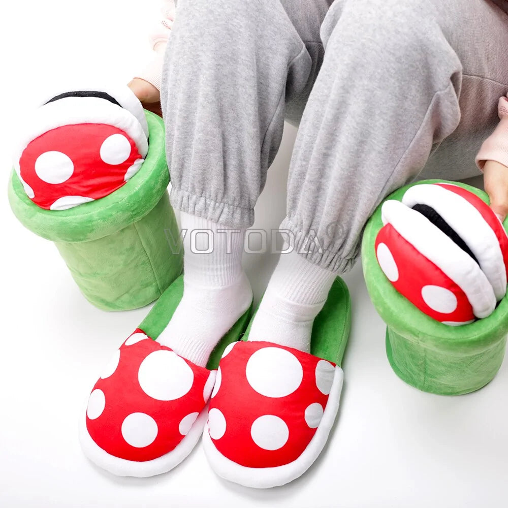 Pantuflas de invierno cálidas para mujer con forma de hongo y dibujos animados