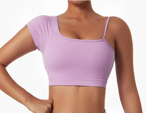 Ropa de yoga sexy con hombros oblicuos para verano