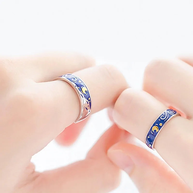 Van Gogh Starry Night Couple's Rings