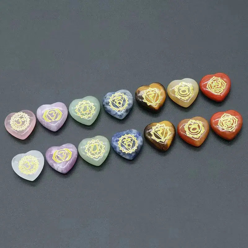 Engraved Heart Chakra Natural Crystal Stones Quartz Set