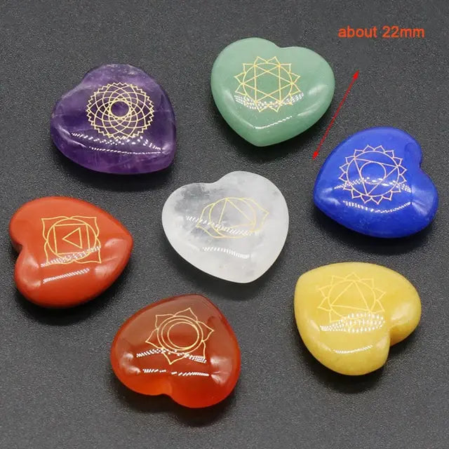 Engraved Heart Chakra Natural Crystal Stones Quartz Set