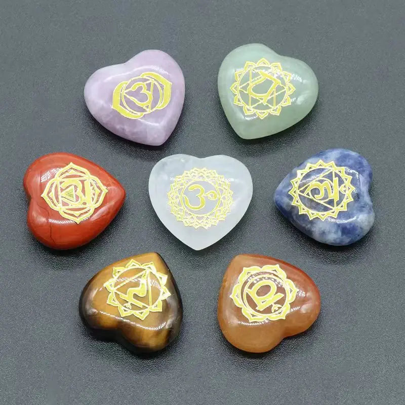 Engraved Heart Chakra Natural Crystal Stones Quartz Set