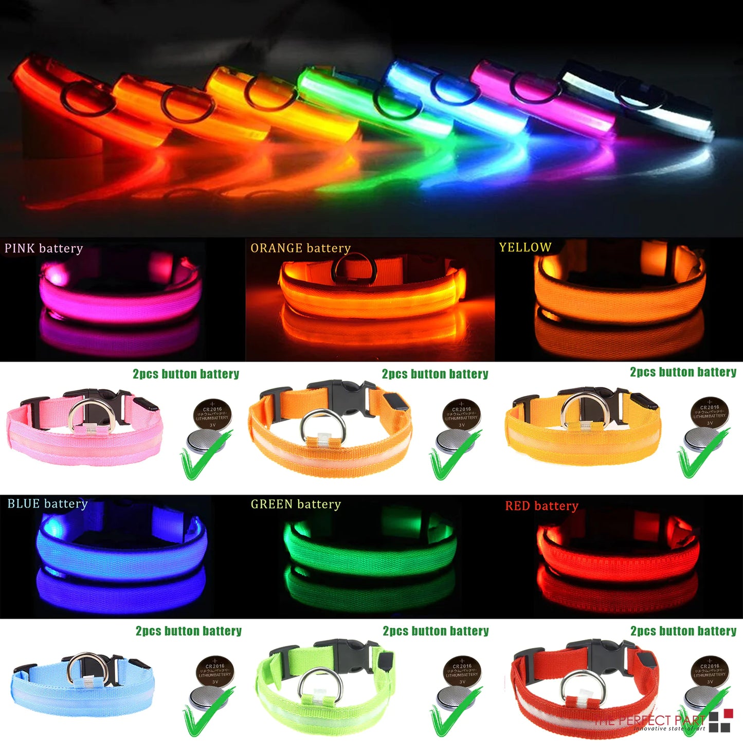 Collar LED ajustable para perros con luz intermitente que brilla intensamente, seguridad para mascotas, resistente al agua