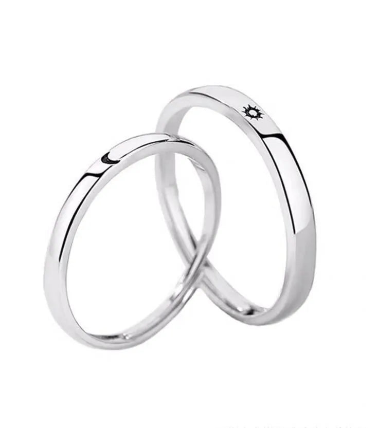 Anillo ajustable minimalista de plata con sol y luna: joyería de compromiso para parejas