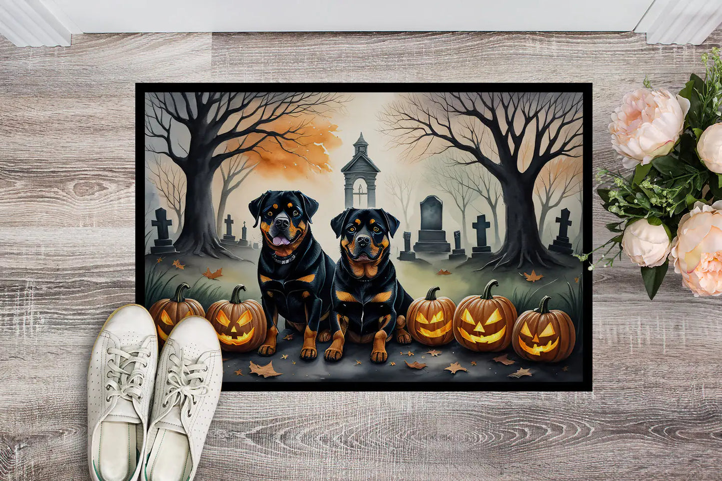 Felpudo espeluznante de rottweiler para Halloween