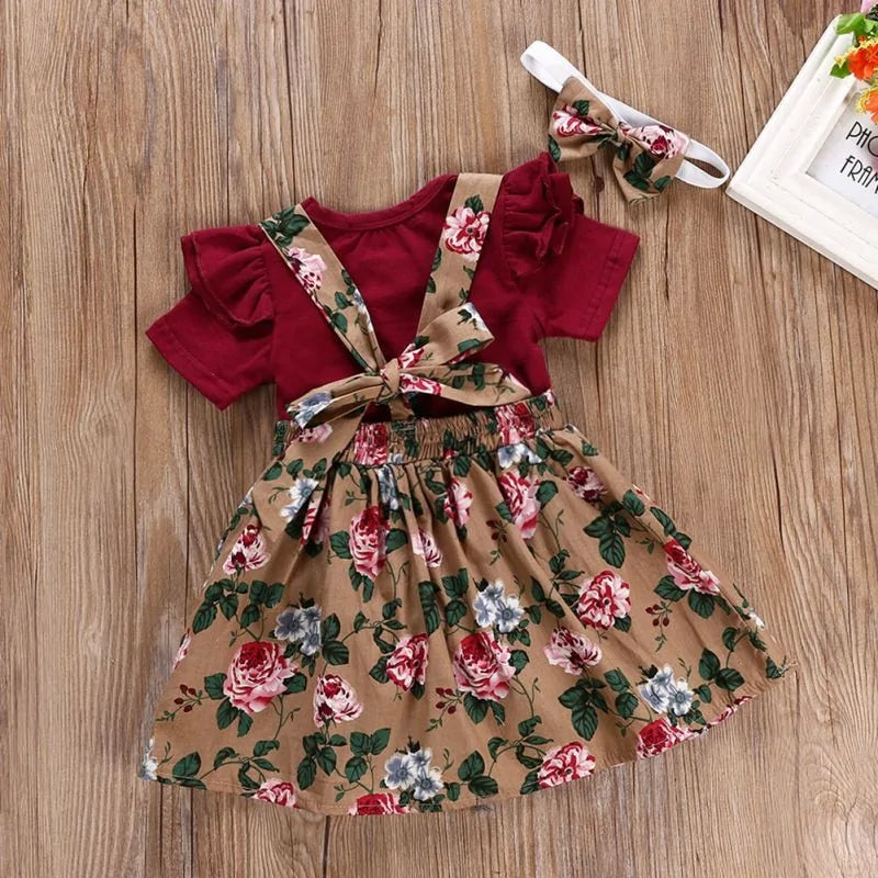 Conjunto de ropa con diadema y vestido con estampado floral para niña