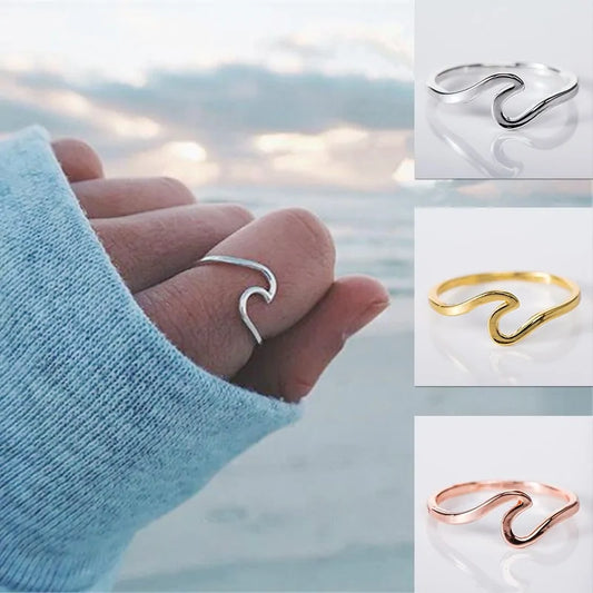 Anillos de aleación con forma de olas del océano: joyas de moda para los dedos de las mujeres