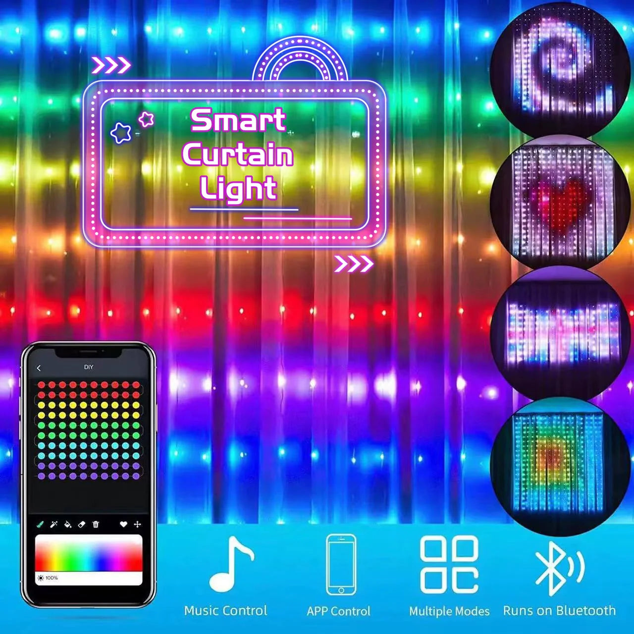 LED Bluetooth Smart RGB Curtain Lights