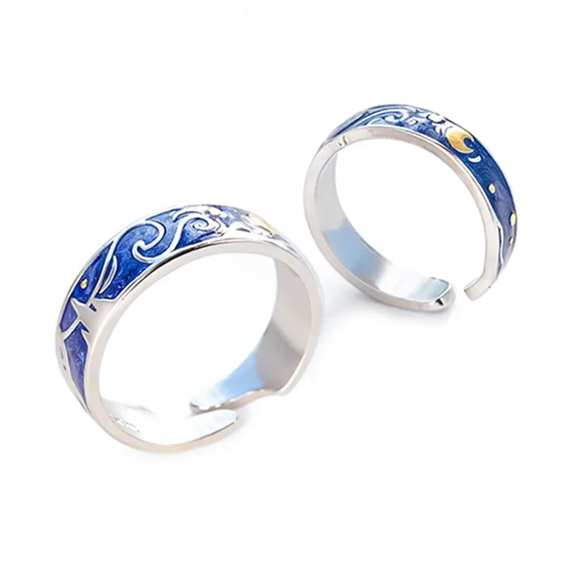 Van Gogh Starry Night Couple's Rings