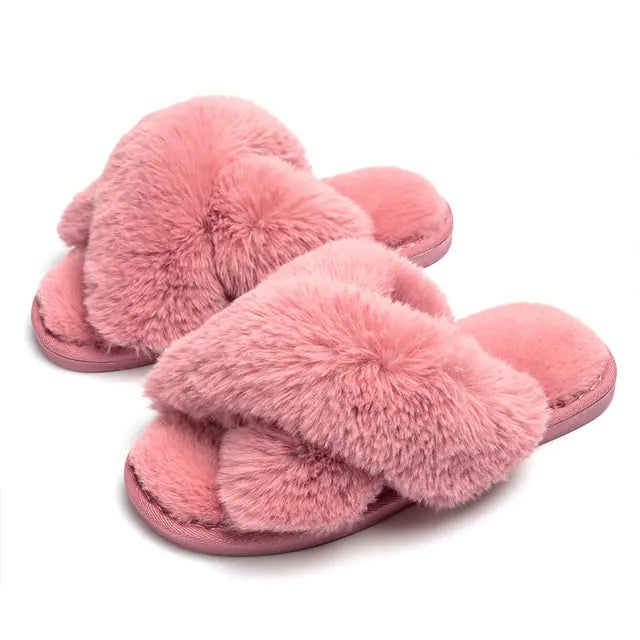 Pantuflas peludas de invierno para mujer para el hogar