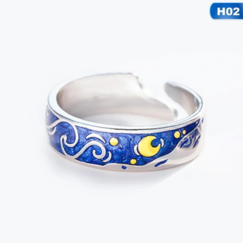 Van Gogh Starry Night Couple's Rings