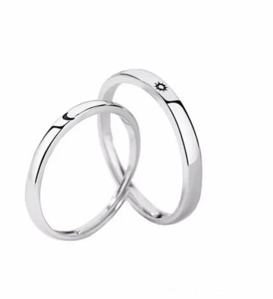 Anillo ajustable minimalista de plata con sol y luna: joyería de compromiso para parejas